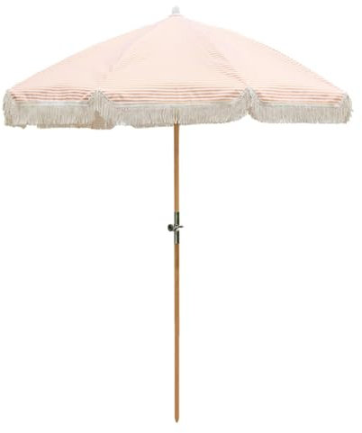Ombrellone da Giardino con Frange 200 Cm, Parasole Portatile con Borsa da Trasporto, Inclinazione, per Tavolo da Prato, Bordo Piscina, Spiaggia, Senza Base(Orange Stripes)