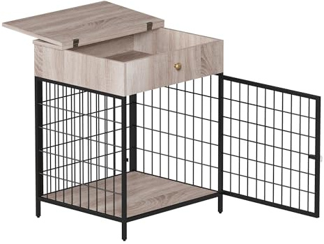 Hundekäfig Möbel, Dekorative Graue Stahlrohr Hund Schranktisch Mit Schublade, Kau-Schutz Indoor Pet Box Kleiner Hund End Tisch