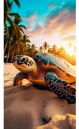 Serviette de plage Tortue Sunset - Coton léger & absorbant, 100x180 cm