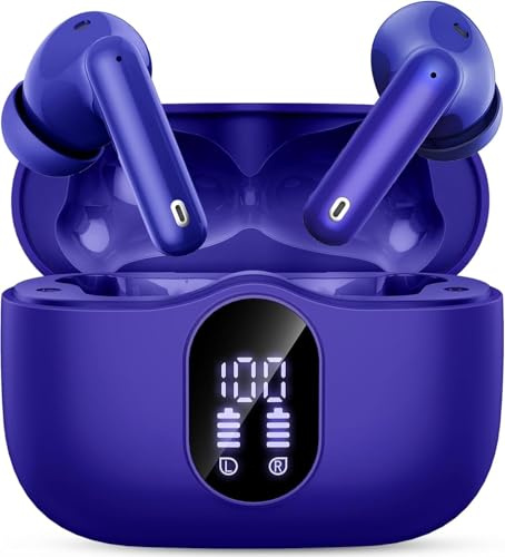 Wireless Earbuds, Bluetooth 5.4 Headphones In Ear with 4 ENC Mic, Ear Buds Noise Cancelling 3D Bass Stereo, Bluetooth Earbud 36H Playtime, NEW Earphones IP7 Waterproof, Lightweight/USB-C Dark Blue