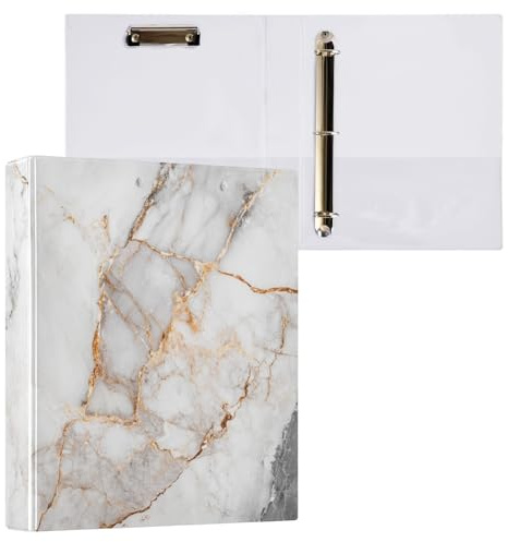 Reiacy Ring Binder, Gold Marble 2 3 Ring A4 Binders with Clip Hold 200 Sheets, Large D-Ring File Organizer for Home School Office Supplies