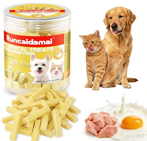 Snack Masticativi Dentali per Cani e Gatti - Bastoncini Liofilizzati con Formula Pollo, Uova e Latte - Controllo Tartaro e Alito Fresco 60g
