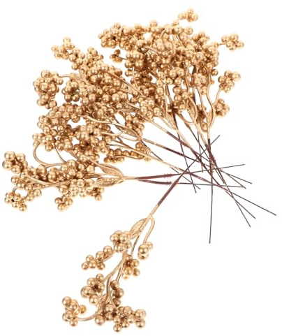 FUTUREORYY 12 Stück Teiliges Künstliche Weihnachtsbeerenstiele Goldfarbene Beerenzweige für DIY Weihnachtsdeko Festliche Bastelmaterialien für Kränze Gestecke Tischdekoration und