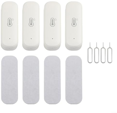 Besttoolifes Smart For Zigbee Thermometer Hygrometer 4 Pack, Indoor Temperature And Humidity Sensor With App Notification, Voice Assistant Compatible, Compact Design, White