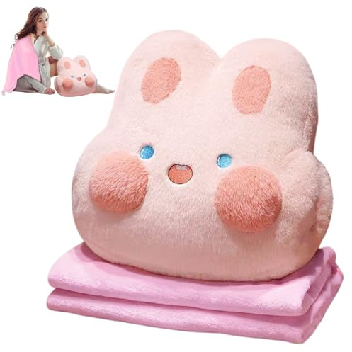 SilverChry Set 3 in 1 di Coperta e Cuscini Imbottiti a Forma di Animale Carino, 160x105 cm, Cuscino Morbido con Motivo Animale, Adatto per Viaggi, Pisolini, Uso in Ufficio e come Regalo (Coniglio)