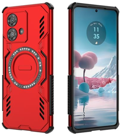 HULLIN Funda Móvil Diseño para Motorola Moto Edge 40 Neo (6.55 Inches), Carcasa Antigolpes Armadura con Anillo Magnético - Rojo