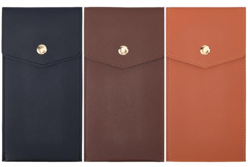 CALFOVERA 3 Stück Stifteetui Aus PU Leder 3 Farben Vintage Handgefertigt Schutzhülle Für Füllfederhalter Aufbewahrungstasche Mit Druckknopf Für Stifte Schreibtisch Und Bürobedarf