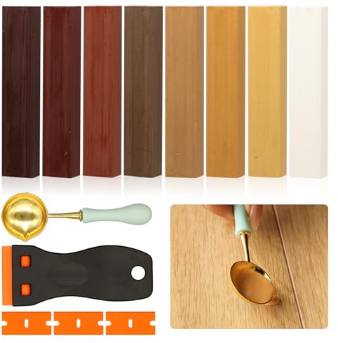 Pate a Bois 8 Couleurs Brun, Pate a Bois Rebouchage, Kit Reparation Parquet, Mastic Bois, Kit Reparation Carrelage, Parquet Stratifié, pour Trous, Rayures et Fissures sur Stratifié
