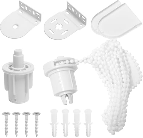32mm Roller Blind Fittings Kit, Universal Roller Blind Fittings and Spares with Beaded Chain and Screws, Heavy Duty Metal Parts for Roller Blinds for Windows, Curtain Blind Repair Kit White