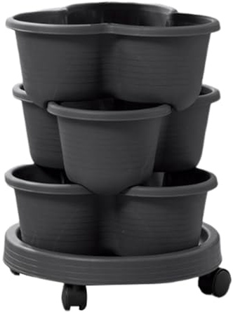 Erdbeer-Pflanzgefäß, 32,4 x 13,5 cm, 3 Etagen, vertikale stapelbare Gartentöpfe, gestufte Mobile -Anzuchttöpfe, platzsparender, selbstbewässernder Turm, rollender mehrstufiger Gemüseblumen-Anbau
