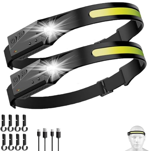 Lampada frontale a LED ricaricabile 350LM con sensore di movimento e fascio largo 230°, 1200 mAh, per sport all'aria aperta, fascia regolabile