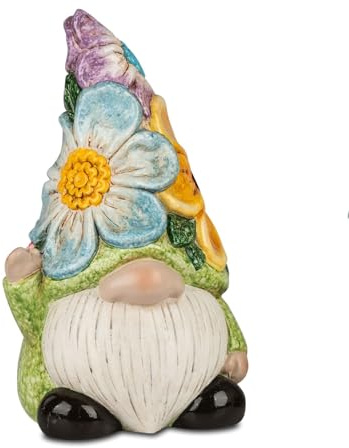 formano Gartenzwerg aus Keramik 21x13x12 cm Gartenfigur Zwerg mit Blumenhut - farbenfrohe Gartendeko für Terrasse, Balkon & Hauseingang - dekorativer Deko Zwerg für Frühling & Sommer