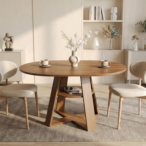 PLLBIKK Table à manger ronde extensible, moderne, pour 4 personnes, petite table de salle à manger, cuisine, salon, 100/140 x 100 x 75 cm, noyer