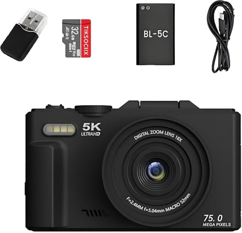 Optinexo 5K Digital Compact Camera,Ideale per ogni viaggio (Nero)