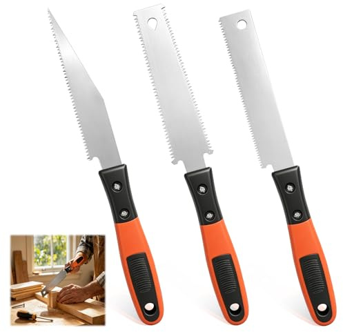 Adiwo 3 Pcs Japanese Pull Saw Set, Cut Saws Set, Japanese Hand Saw for Woodworking, Double Edged Hand Saw, Compact Fine Tooth Saw for Woodworking, DIY, Carpentry, Craft, Trim
