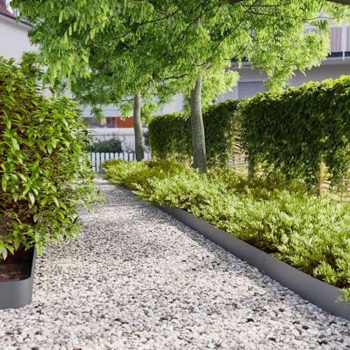 Ordellia Cantos de césped de acero laminado en frío, antracita, 15 x 103 cm, juego de 10 unidades para bordes de césped, bordes de parterres, caminos y bloqueo de raíces en el jardín