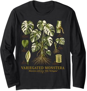 Variegated Monstera Albo Vintage Botanical Anatomy Study Long Sleeve T-Shirt