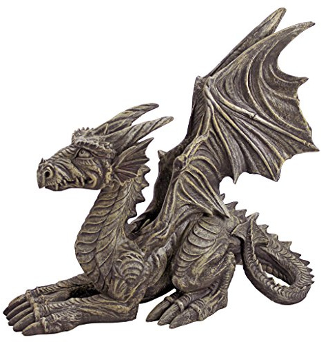Design Toscano Desmond der Drache Gothic-Dekostatue, Polyresin, steingrau, 41 cm