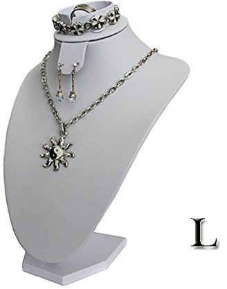 Yudu Schmuckbüste Dekobüste für Schmuckset Ohrring Ohrstecker Armband Ketten Ring Kunstleder weiss H31