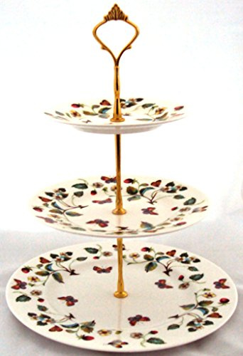 Fraises et papillons Support Présentoir à gâteaux 3 étages Présentoir à gâteau en porcelaine fine décorée à la main au Royaume-Uni Livraison gratuite au Royaume-Uni