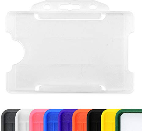 CKB LTD 10x Single Sided Rigid Slide in Open Faced ID Card Badge Holders Horizontal/Landscape Identity Plastic Pass Protector - Holds a 86mm 54mm cr80 Credit Card Sized (Clear)