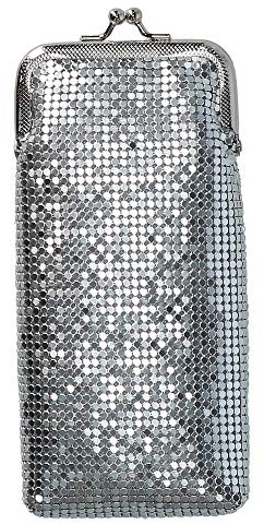 CTM Damen Mesh Zigaretten- oder Brillenetui mit Kiss Lock Verschluss, Silber