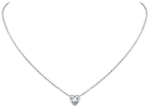 Suplight Collana Donna Argento 925 Punto Luce Collana Argento con Ciondolo Cuore Diamante Pietra Portafortuna di Aprile Confezione Regalo Natale Compleanno