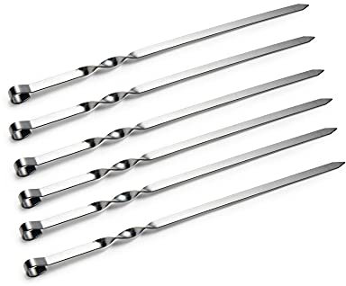 IMEEA 15.7inch/40cm Flat Kabab Skewers 0.4inch/1cm Wide Blade Metal Barbecue Skewers Reusable Shish Kebab Grilling Skewer Sticks for BBQ Kabob Cocktail Party, Set of 6