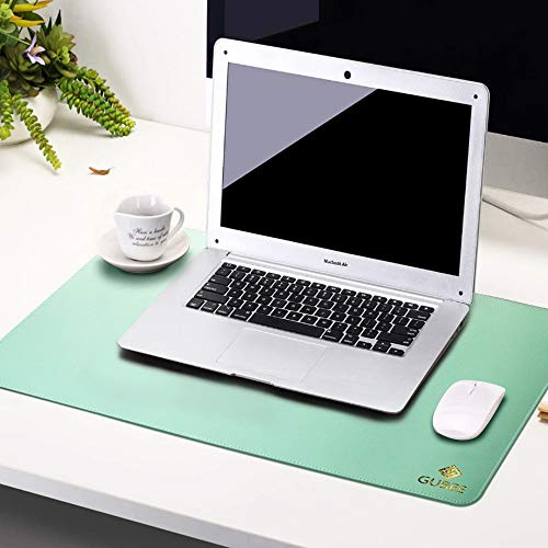GUBEE PU Cuoio Pad da Scrivania Multifunzionale,Uso Doppio Lato,Impermeabile Antiscivolo Anti-Sporco Tappetino Mouse per Ufficio e Casa,Viaggi (Verde/Azzurro)
