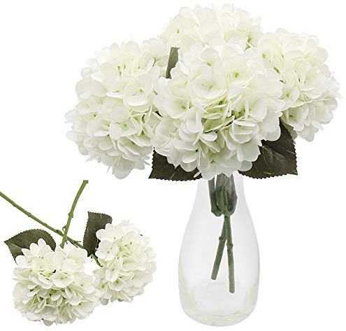 CattleyaHQ 4 têtes de Fleurs d'hortensia artificielles, élégant Bouquet d'hortensia,Fausse décoration de Fleurs pour fête/Mariage/Maison/Cuisine (Blanc)