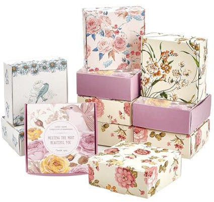 PandaHall Paquete de 30 cajas de embalaje de jabón, 5 estilos de flores, soporte de jabón hecho a mano, caja de regalo de caramelo, chocolate, caja de regalo de papel para boda, cumpleaños