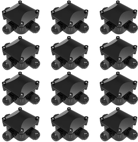 Caja Conexiones Estanca 3 Vias, Caja Estanca Exterior 12 Piezas, Caja Electrica Exterior, Caja de Distribución de Cable Negro, Caja Cables IP68, Conector Derivacion Adecuado para Cables de 5,5 a 10 mm