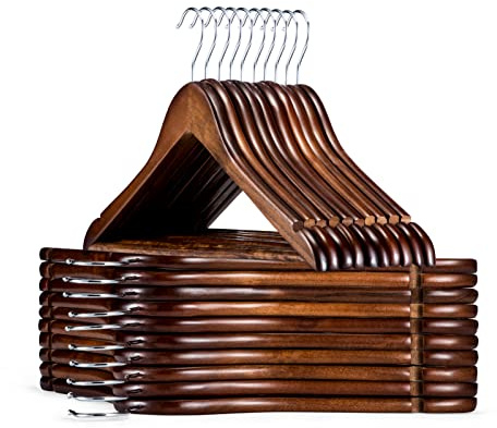 HOUSE DAY Wooden Hangers 30 Pack, Solid Wood Coat Hanger Heavy Duty, Smooth Finish Bulk Wood Hangers, High-Grade Wooden Clothes Hanger with Non Slip Pant Bar, 360° Swivel Hook