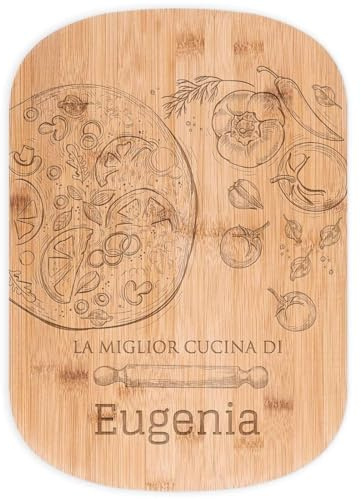 Maverton Tagliere in bambù, incisione personalizzata | Battilardo rettangolare, eco-friendly, dimensioni 35cm x 25cm, pensiero speciale per la donna, pizza delizia