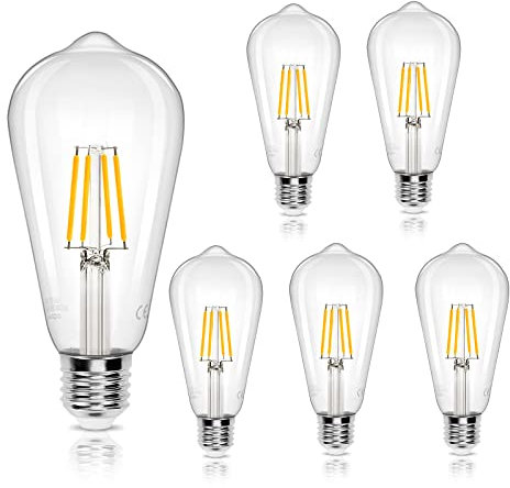 Aigostar LED Edison ST64 Vintage Bulb, 4W E27 480lm (41W Equivalent), 2700K Energy Saving Filament Light, Pack of 5