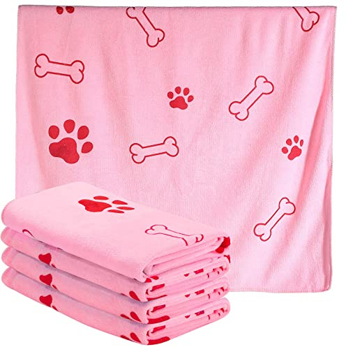 Chumia Lot de 4 serviettes en microfibre absorbantes pour chien et chiot - Fournitures de bain à séchage rapide pour chats et animaux domestiques de taille moyenne (61 x 101,6 cm, rose)