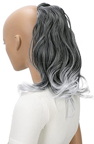 CAISHA Postiche Légèrement Ondulé 40cm Extension De Cheveux Tresse Avec Fermeture Autocollante Mélange De Gris Noir HCK208