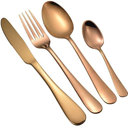 1Above 16 Pieces Cutlery Set for 4 People, Stainless Steel Flatware Set with Spoon, Knives and Fork. Dishwasher Safe, Easy Clean, Mirror Polished (Copper)