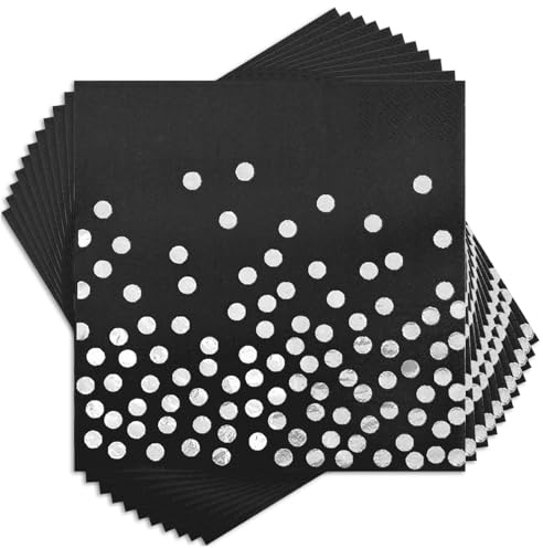 100 Pack Black Cocktail Napkins Disposable - Black and Silver Paper Party Napkins for Birthday Wedding Anniversary Party