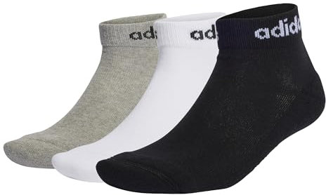 adidas Mixte Linear Ankle Cushioned Socks 3 Pairs, Medium Grey Heather/White/Black, 4.5-6