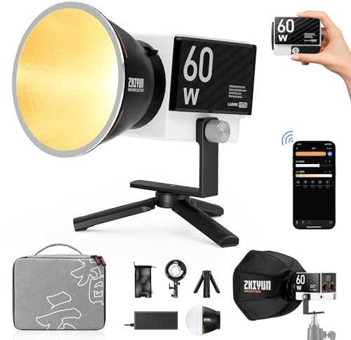 ZHIYUN Molus G60 Combo [Officiell] Videolampa 60W, COB LED-videolampa, bärbar, tvåfärgad streaminglampa med 11194 Lux/ 2700~6500K/ CRI≥96/ TLCI≥97/ Bluetooth, video-/fotolampa för YouTube och TikTok