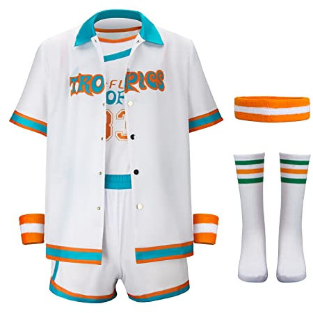 Funhoo Jackie Moon Herren Basketball Trikot Spieler Flint Tropics 33 Jersey Shorts Armbänder Mantel Strümpfe Halloween Kostüm Cosplay Outfit (Weiß, M)