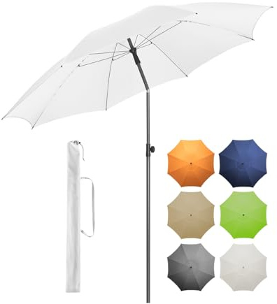 FARE Sonnenschirm Gr. XL - 235 cm Durchmesser - UV-Schutz 50+ für Balkon Garten Terrasse Sommer - Titan-Finish Knickvorrichtung Drehfeststeller inkl. Tragetasche (weiß)