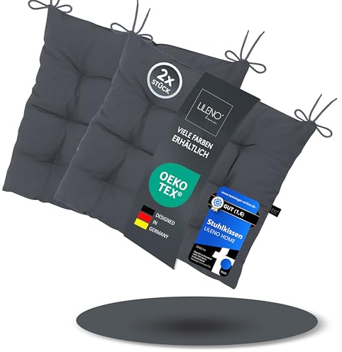 LILENO HOME 2er Set Stuhlkissen 32 Dunkelgrau (40x40x6 cm) - Sitzkissen für | Garten, Küche oder Esszimmer - UV-beständige indoor u. outdoor Stuhlauflage als Stuhl-Kissen (Linda FUM)