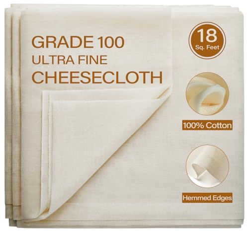 eFond Cheesecloth, 18 Square Feet Grade 100 Cheese Cloths for Straining Reusable, Washable, Lint Free and Ultra Fine Mesh Unbleached Pure Cotton Muslin Cloths for Cooking with Hemmed 2 Edges (2 Yards)