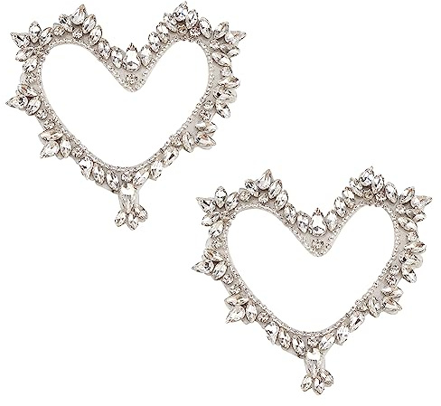 FINGERINSPIRE 2 Stück Herzförmige Strass Applikationen 108x101.5x5.5 mm Herz Kristall Patch Zum Aufnähen Weiße Künstliche Strass Kristall Applikationen Für Hochzeit Brautkleid Dekoration