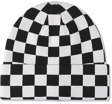 LumiSyne Bonnet Tricoté pour Homme Femme Motif De Damier à Carreaux Double Usage Bonnet à Revers Et Bonnet Slouch Tissu Double Couche Extensible Chaud Beanie Bonnet d'hiver Calotte Bouffant