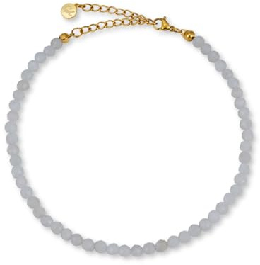 GD GOOD.designs Fussketten für Frauen mit echten Perlen 4mm - Wasserfest - Naturstein Fußkettchen bunt mit verstellbaren Verschluss in 18K Gold