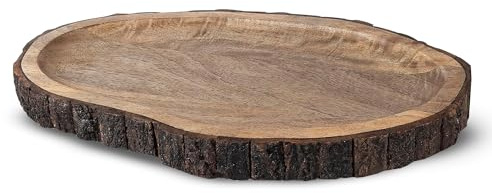 GoCraft Ovale Servierplatte aus Holz mit Baumrinde – Mangoholz-Charcuterie-Brett, 43,2 x 25,4 cm, rustikale Platte zum Servieren von Käse, Vorspeisen, Snacks, Obst und mehr – perfekt für Unterhaltung