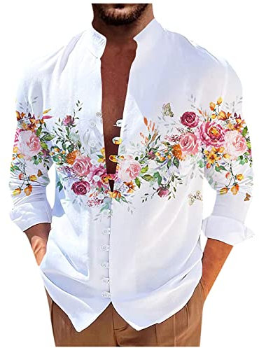 Generisch Herren Oktoberfest Outfit, Trachtenhemd Langarm Freizeithemd Tracht Karierte Hemden Beige Männer Stehkragen Hemd Slim Fit Kurzarm Weiß Trachtengilet Fit Kariertes (L, Rot)